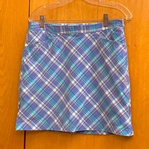Dockers Golf size 4 periwinkle aqua white plaid stretch side zip skirt skort EUC